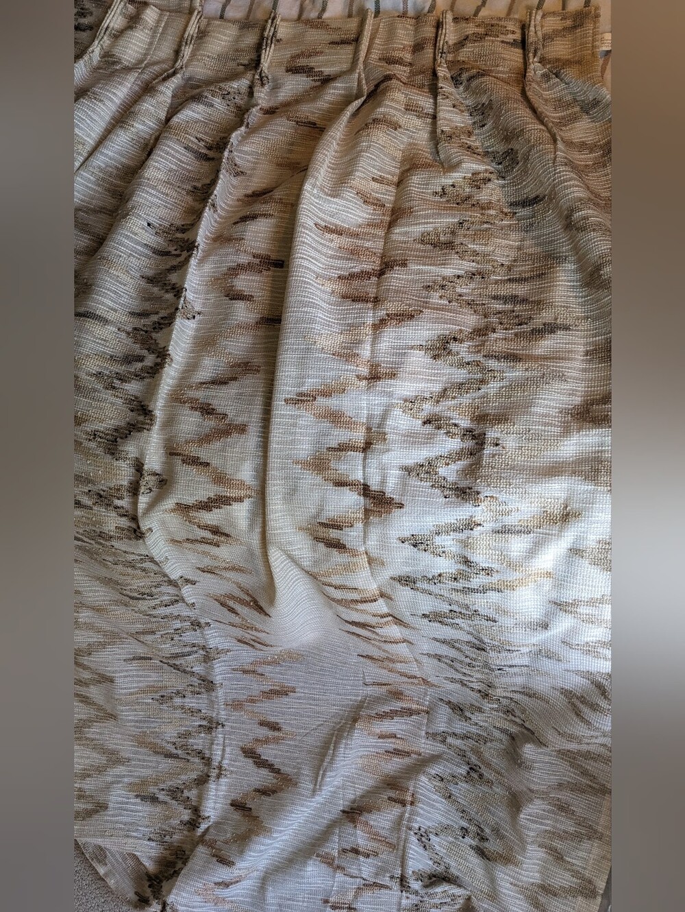 MCM Loose Woven Cream and Brown Pinch Pleat Curtains